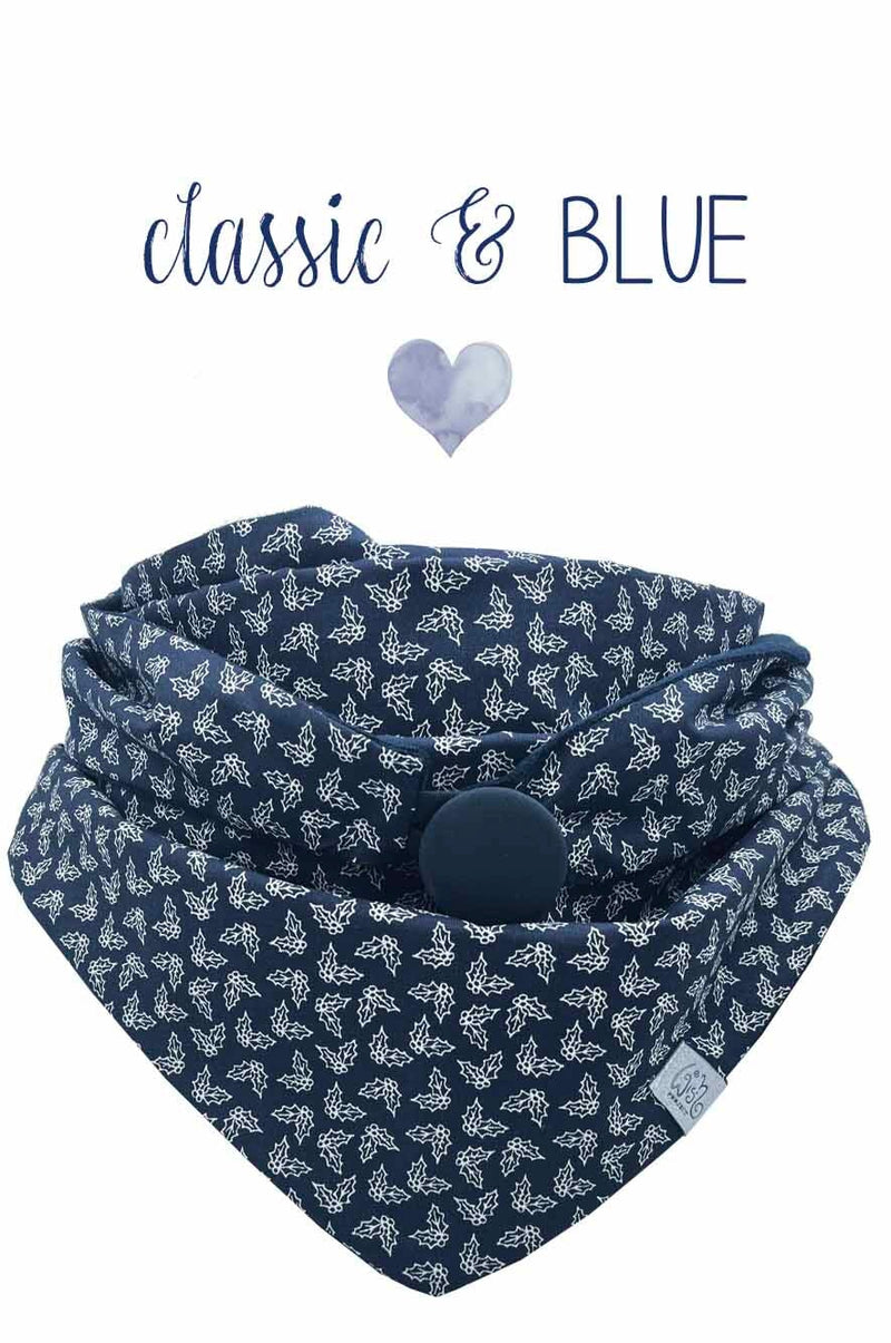 Kuscheltuch wishproject Halstuch Damen aus Blauer Baumwolle , flauschig gefüttert mit Baumwollnicki, Dreieckstuch mit Knopf, wie Loop aber viel praktischer, made with Love, fair wear, sustainable, handmade by wishproject